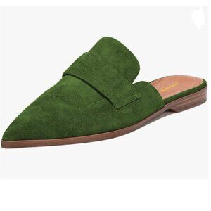 XYD Green Suede Retro Pointed Toe Mule Backless Dress Sandal Walking Shoes